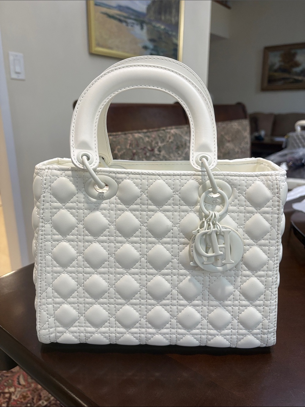 BRAND NEW! White Dior Quilted Top-Handle Women's Bag